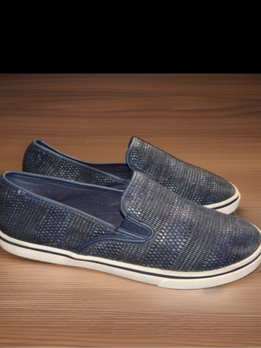 Lauren Ralph Lauren "Janis" slip-onsneakers in navy blue woven texture.,Womens 8